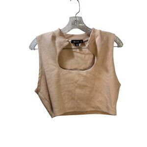 Missguided Womens Sleeveless Crop Top With Keyhole Neckline Beige UK 14 US 10